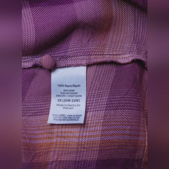 Terra & Sky Tiered Peasant Dress Size 2X Plum Plaid Pockets Business Casual Boho - Picture 10 of 13